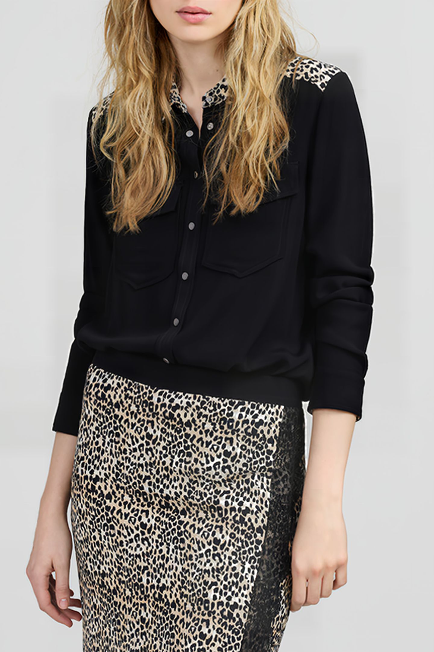BLACK LENZING™ ECOVERO™ ROCK LEOPARD DETAIL SHIRT 1