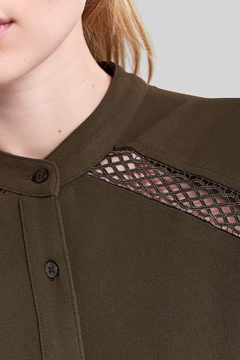 KHAKI RECYCLED DRESS WITH TONE-ON-TONE LACE PANEL 5