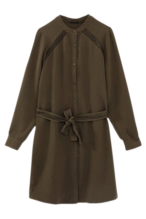 KHAKI RECYCLED DRESS WITH TONE-ON-TONE LACE PANEL 3