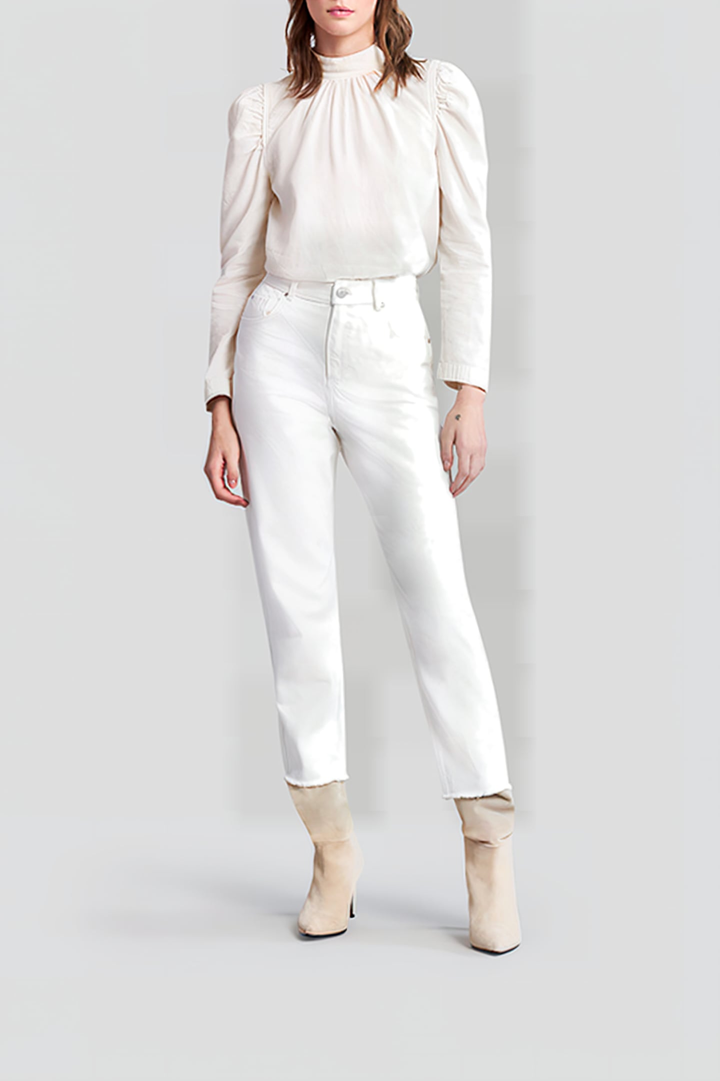 LIMESTONE ORGANIC COTTON BLOUSE, BUTTONED COLLAR 3