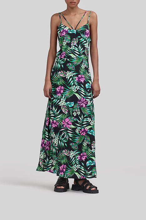 BLACK LENZING™ ECOVERO™ TROPICAL PRINT LONG DRESS 1