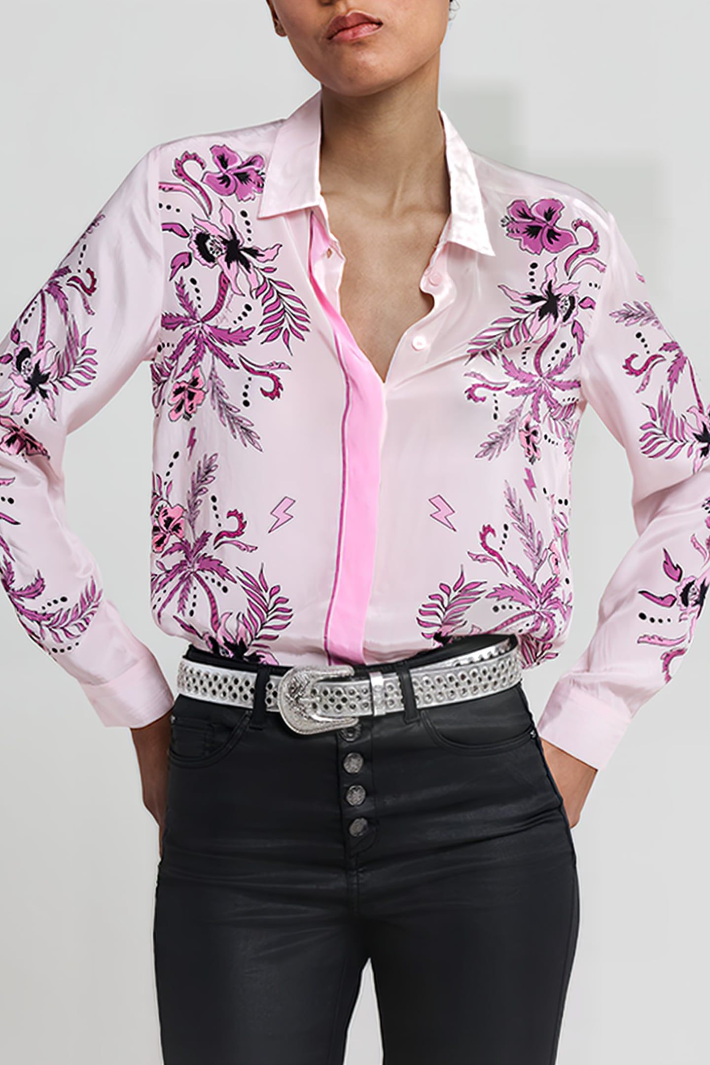 PINK SHIRT WITH FLOWER & PALM-TREE PRINT 4