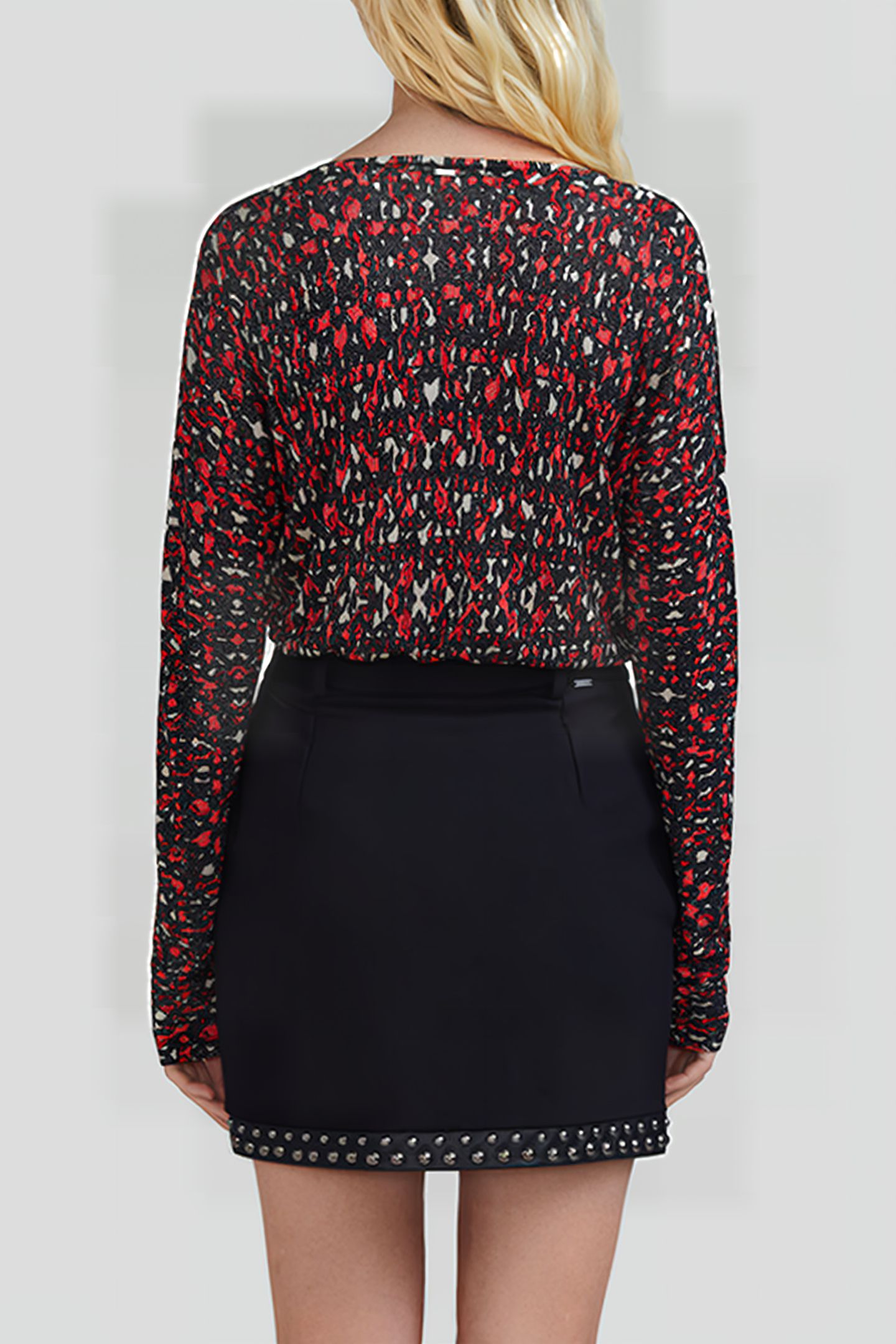 BLACK FINE KNIT SWEATER WITH IKAT PRINT 2