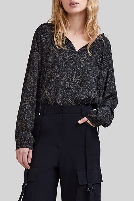KHAKI LENZING™ ECOVERO™ FLORAL PAISLEY BLOUSE 1