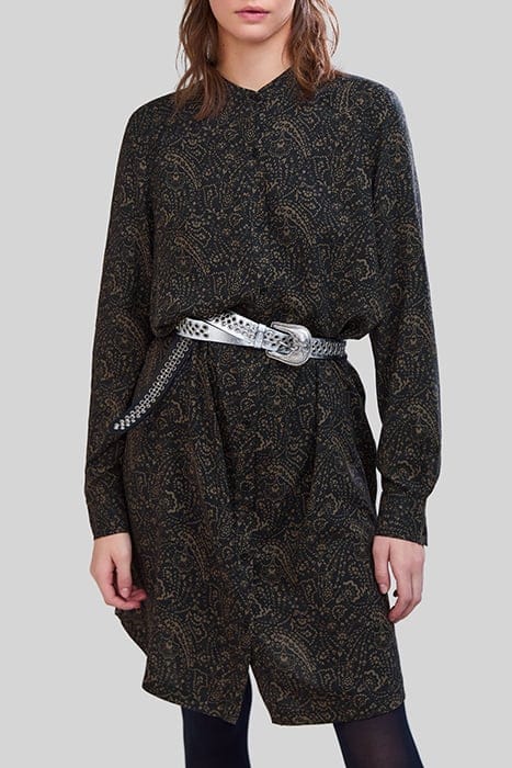 KHAKI LENZING™ ECOVERO™ FLORAL PAISLEY DRESS 1
