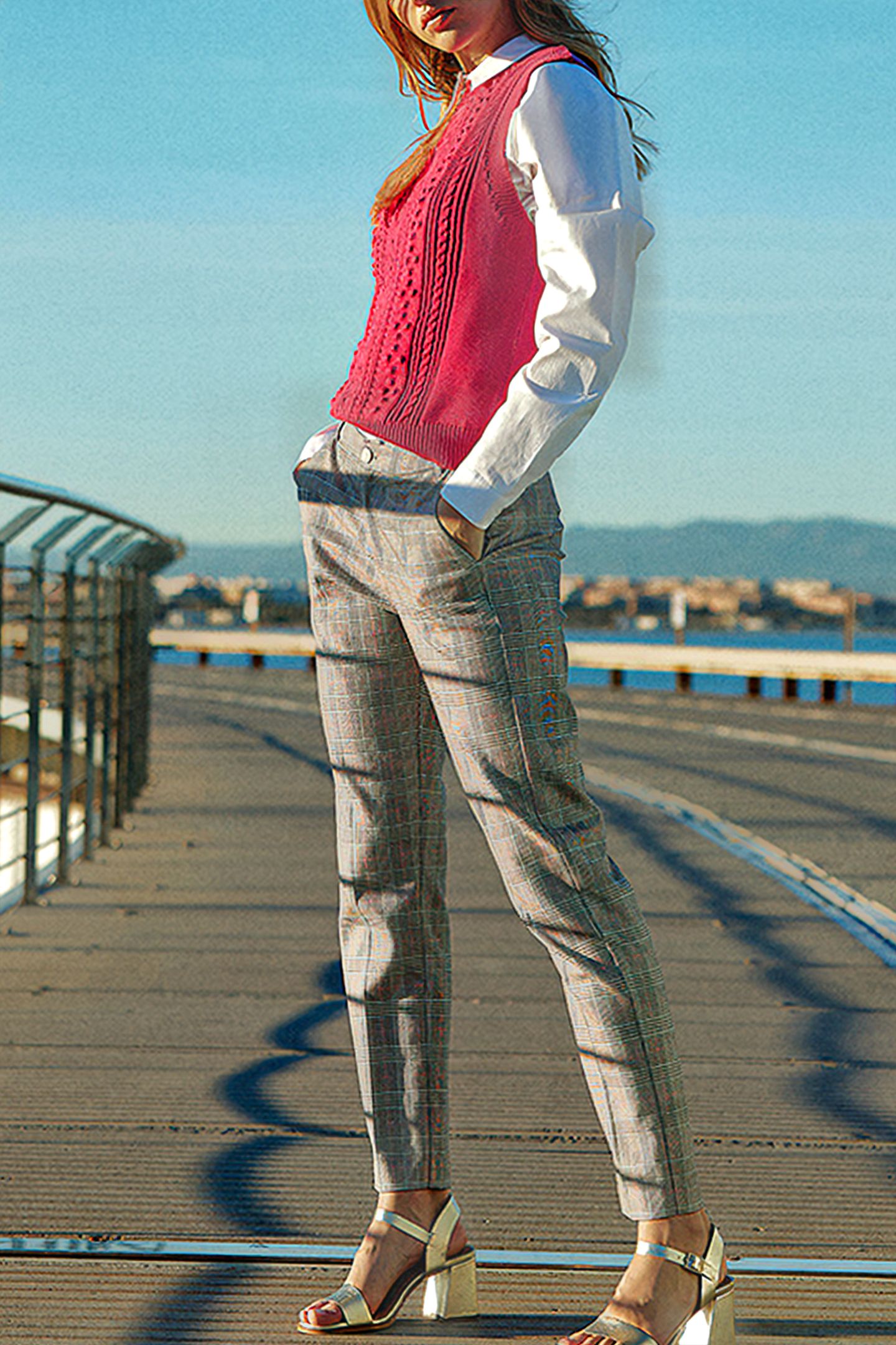 BEIGE CHECK SUIT TROUSERS 8