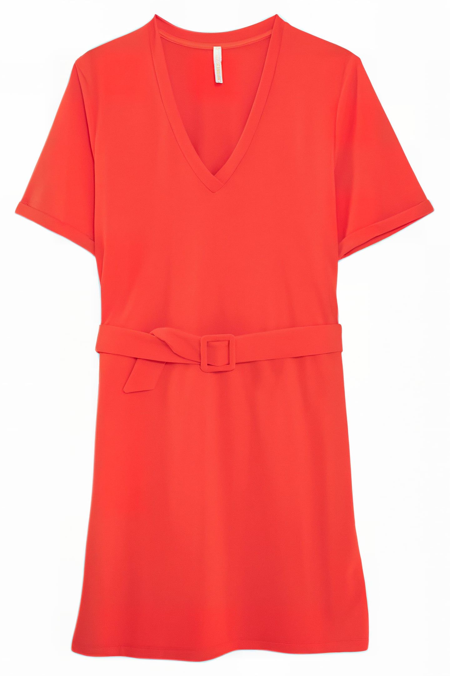 CRIMSON RED KNIT BELTED DRESS 4