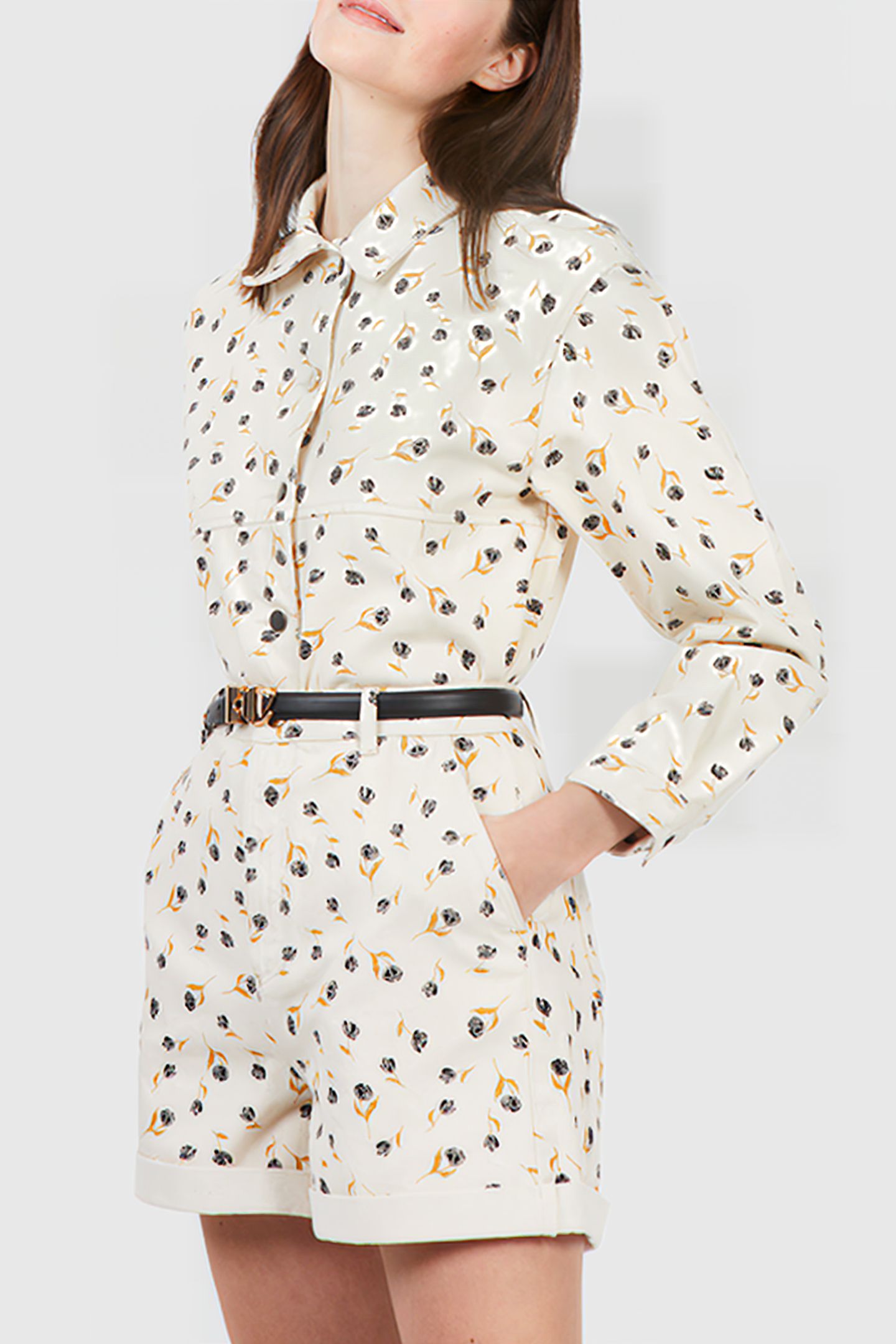 ECRU DENIM JACKET WITH ROCK MINI-FLOWER PRINT 1
