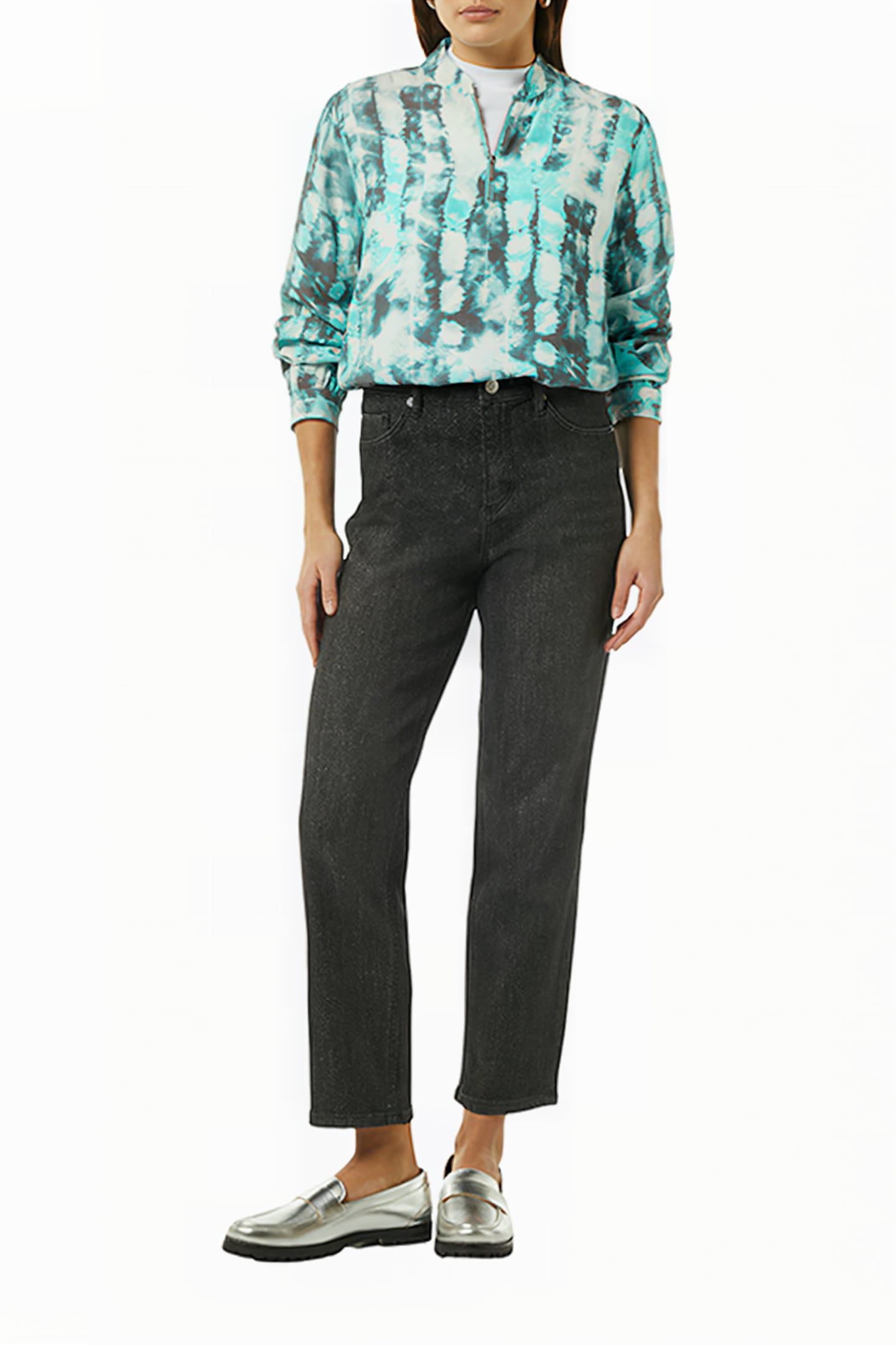 COMMA BLOUSES BLUE-GREEN AOP 2