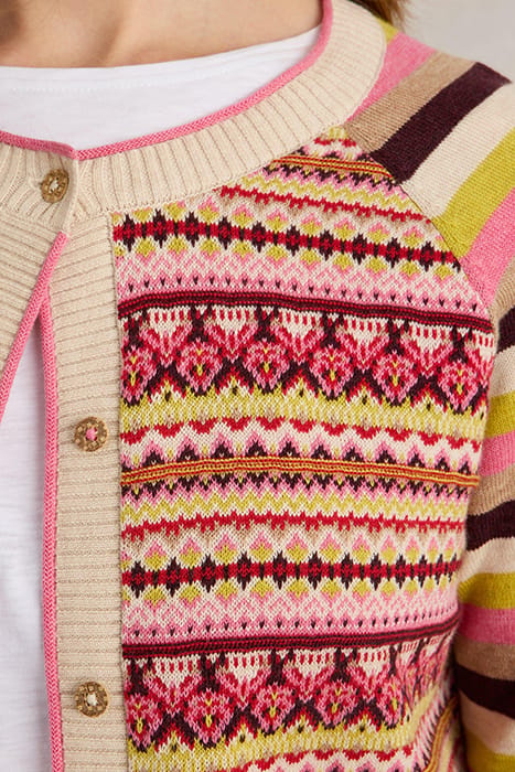 LULU FAIRISLE CARDI PINK MULTI 5