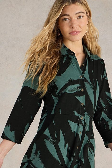 RUA JERSEY SHIRT DRESS GREEN PRINT 5