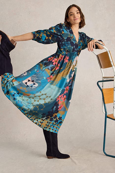 LUCY MIDI DRESS TEAL PRINT 4