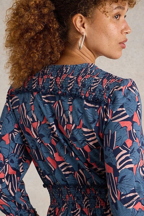 JONIE SHIRRED JERSEY DRESS BLUE PRINT 5