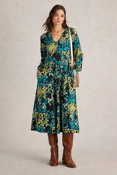 MEGAN JERSEY MIDI DRESS BLACK PRINT 1