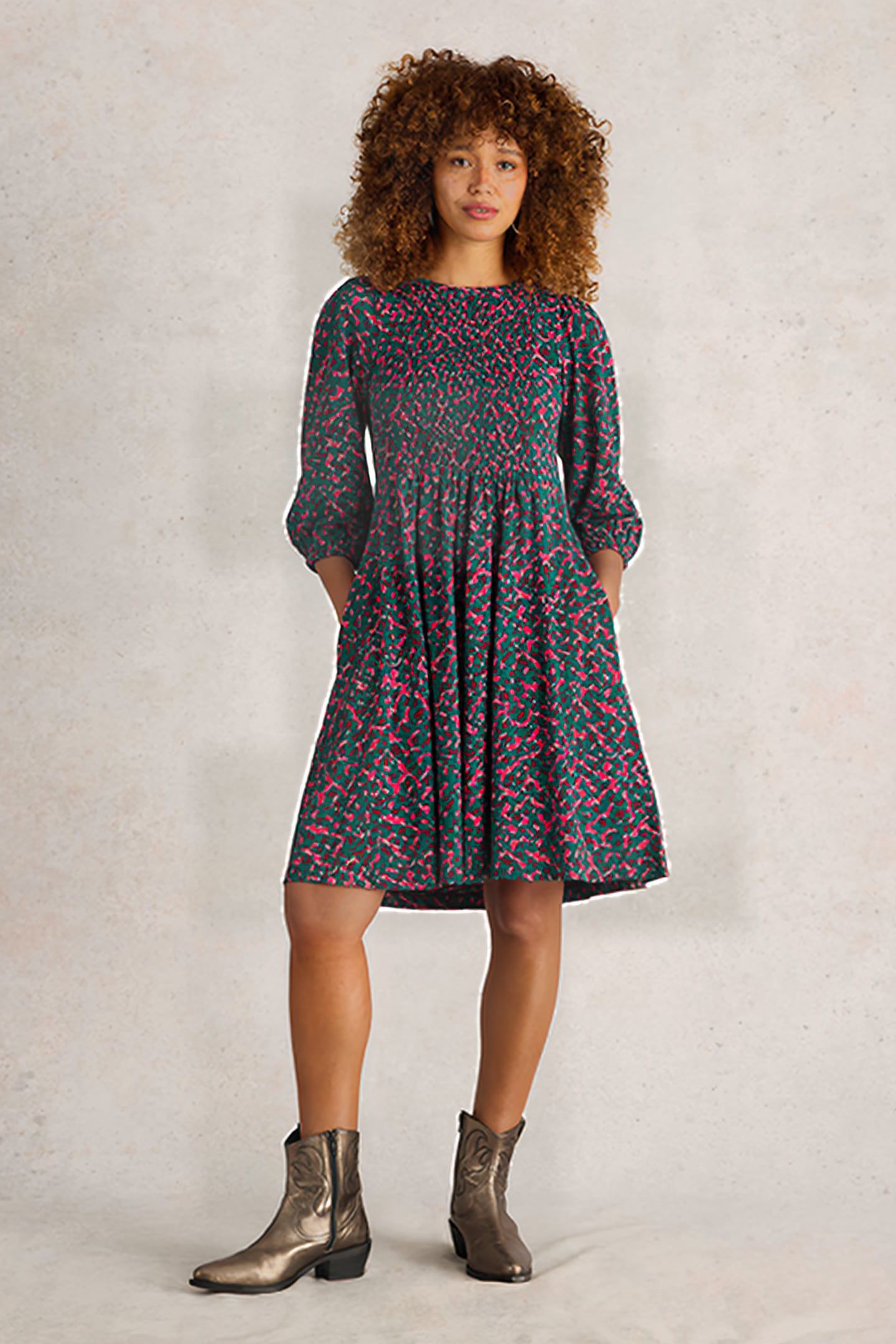 MAEVA JERSEY DRESS TEAL PRINT 1