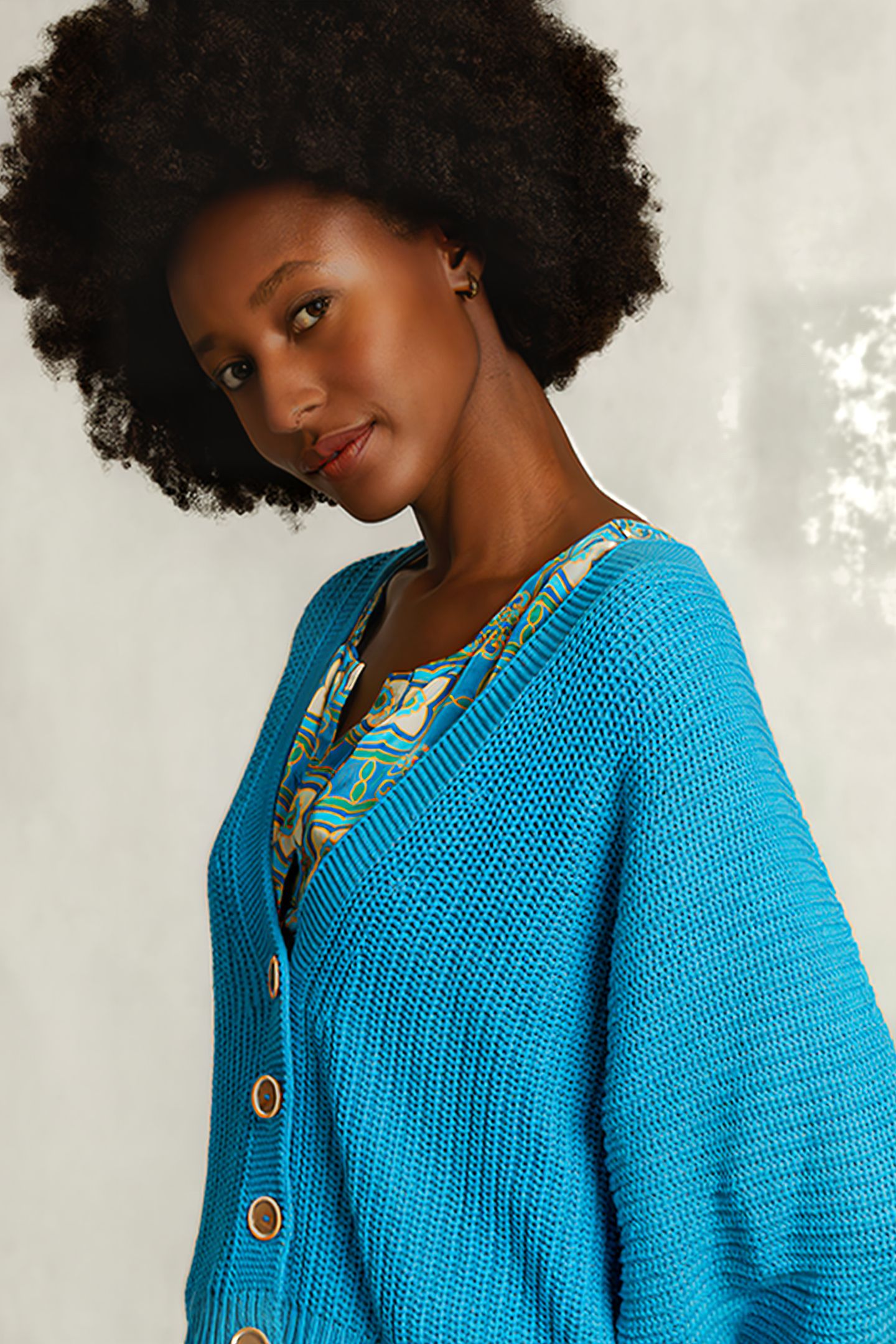 BLUE V-NECK CARDIGAN 3/4 SLEEVES BLUE 4