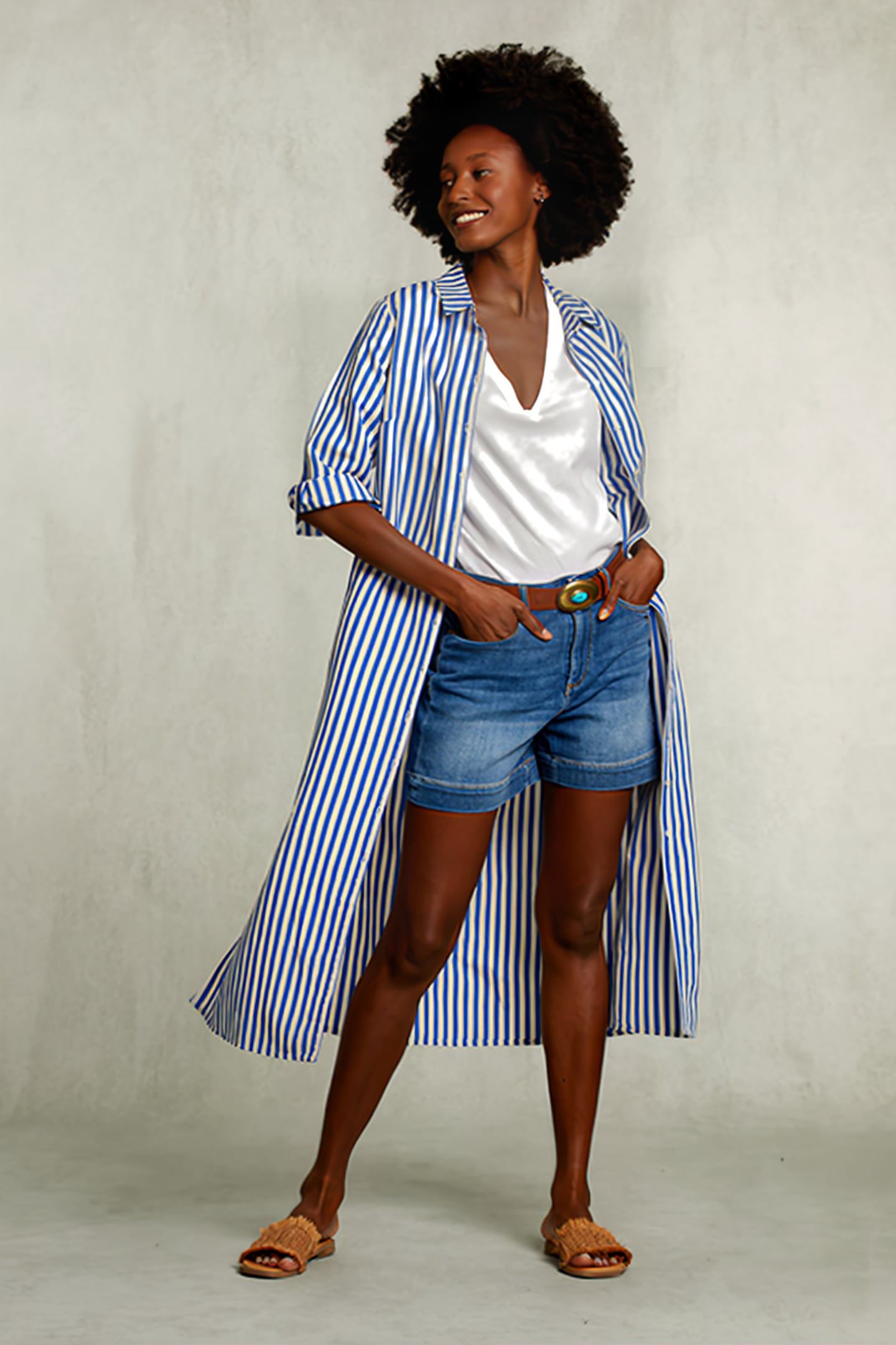 BLUE/WHITE LONG STRIPED DRESS BLUE 3