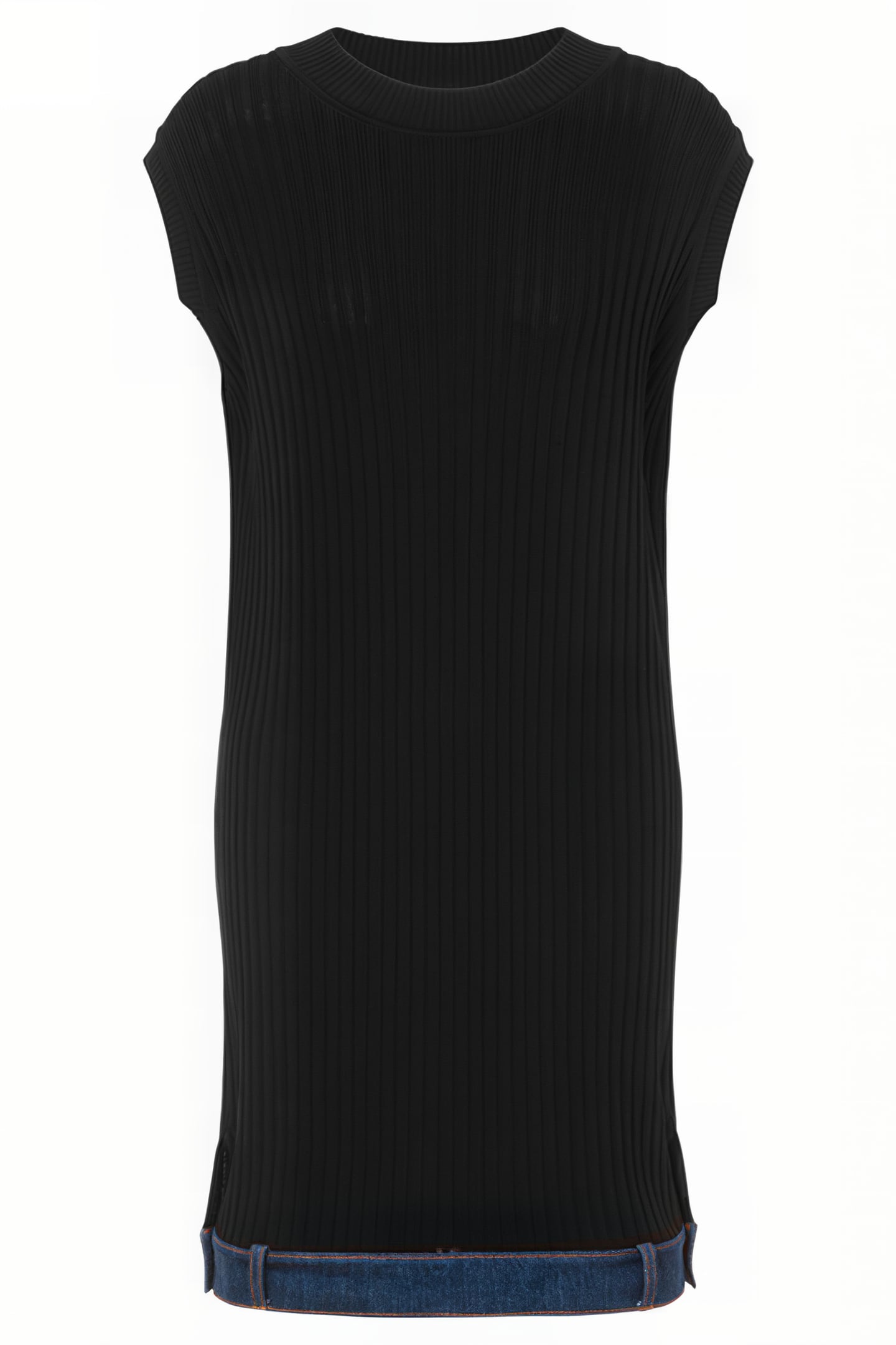 DENIM DETAIL STRETCH CRÊPE DRESS BLACK 3