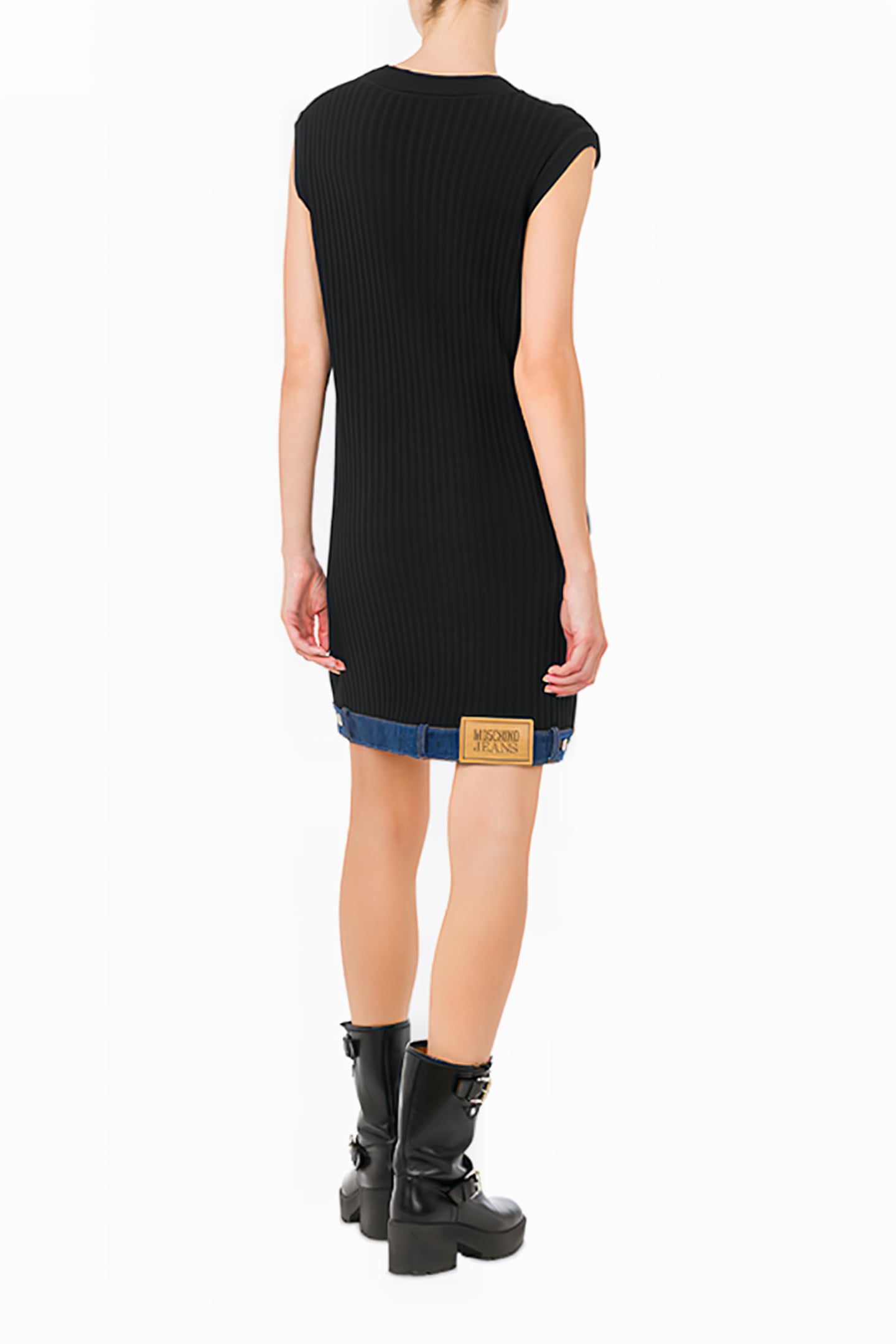 DENIM DETAIL STRETCH CRÊPE DRESS BLACK 2