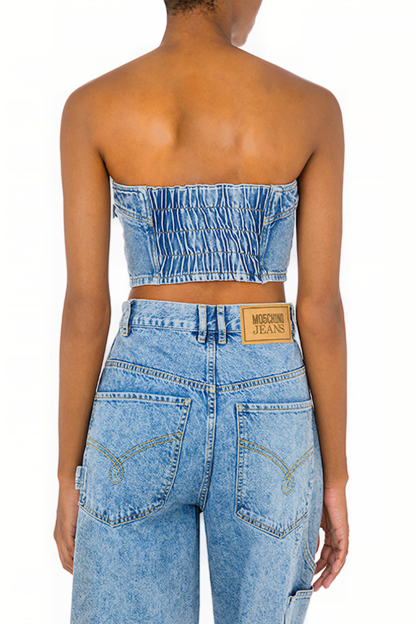 BUSTIER CROP TOP IN RECYCLED DENIM BLUE 2