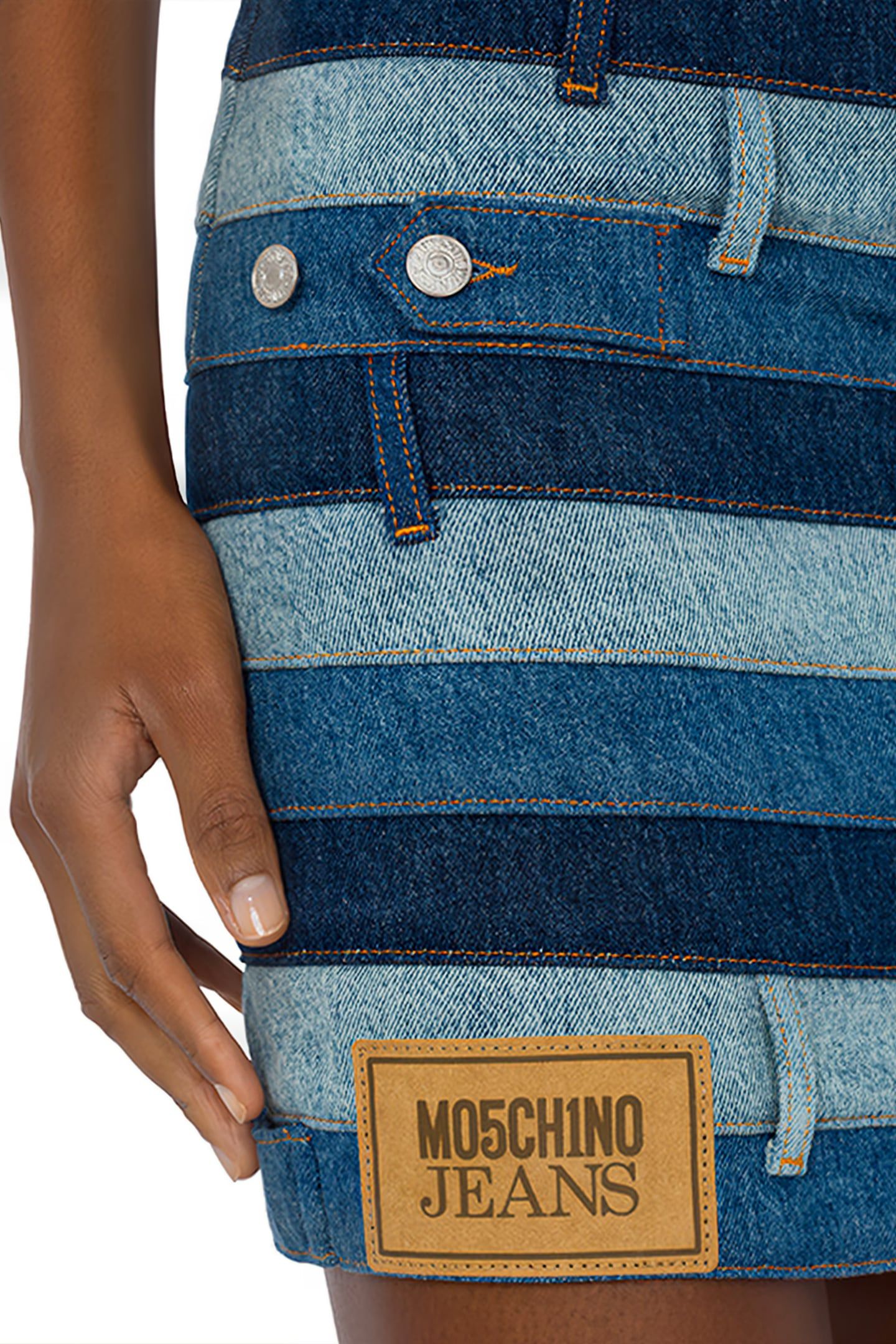 PATCHWORK DENIM MINI SKIRT BLUE 4