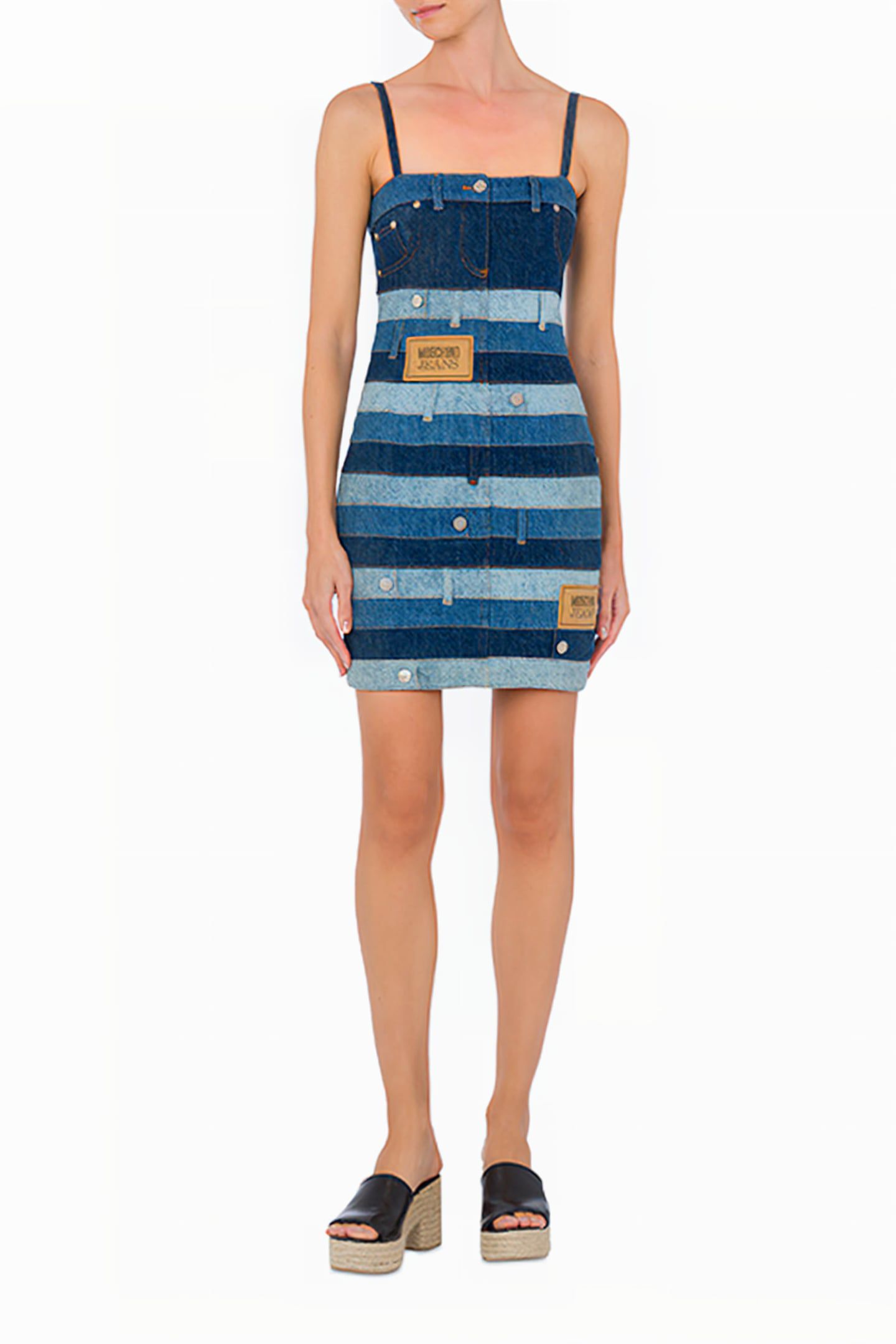 PATCHWORK DENIM DRESS BLUE 1