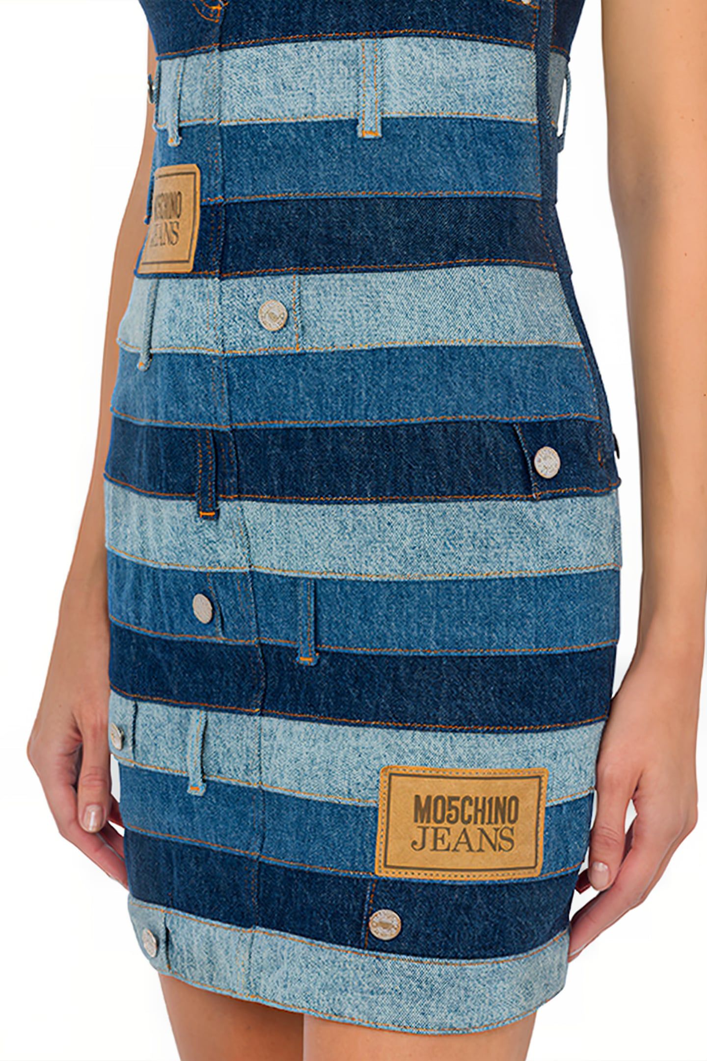 PATCHWORK DENIM DRESS BLUE 4