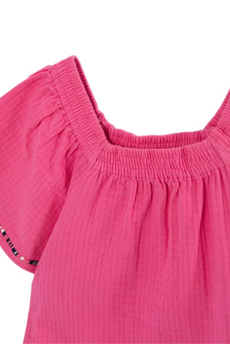 GIRLS' PINK CREPE BLOUSE WITH ELASTICATED NECKLINE 3