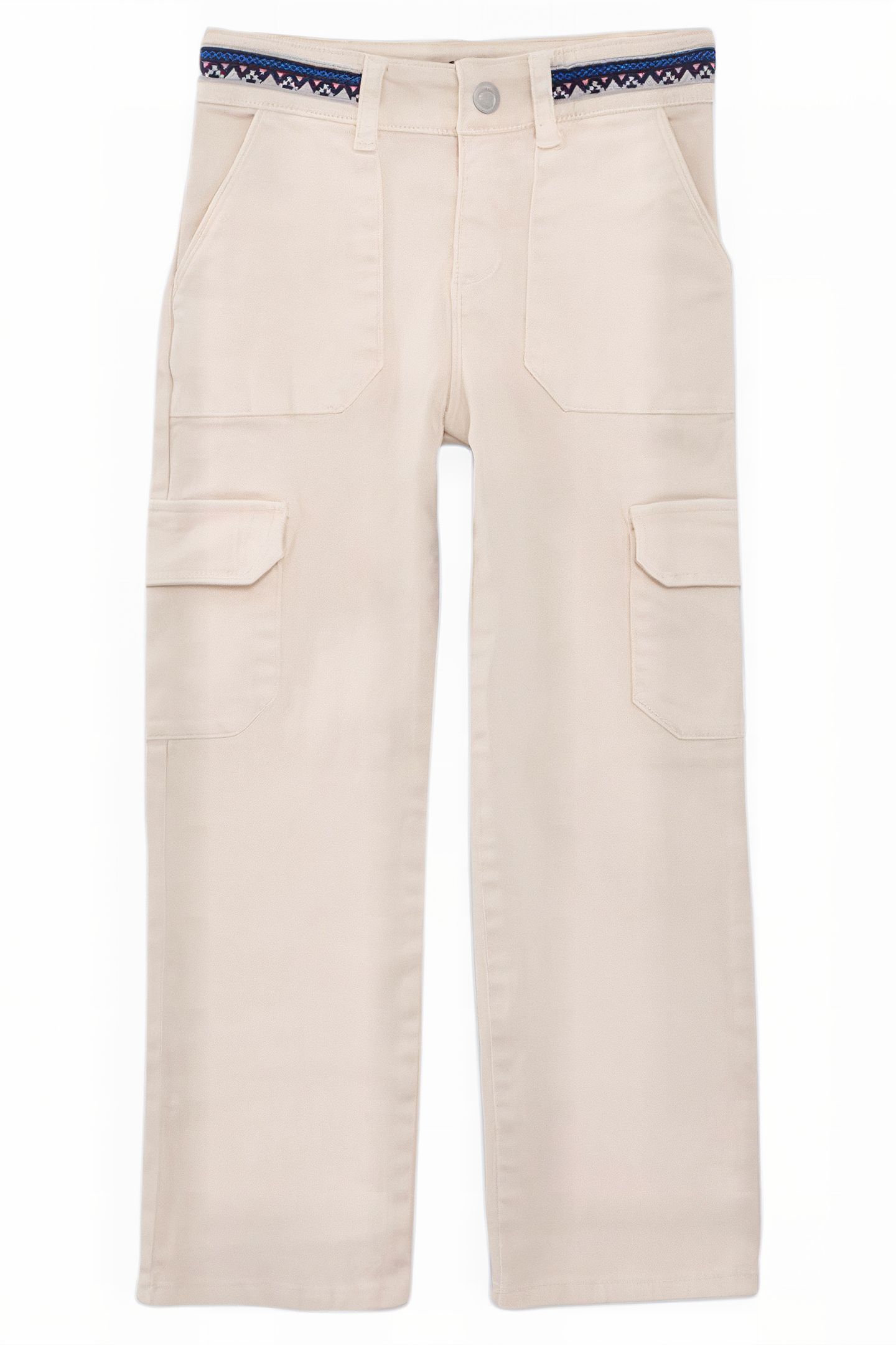 GIRLS' ECRU CARGO JEANS WITH EMBROIDERED BRAID 1