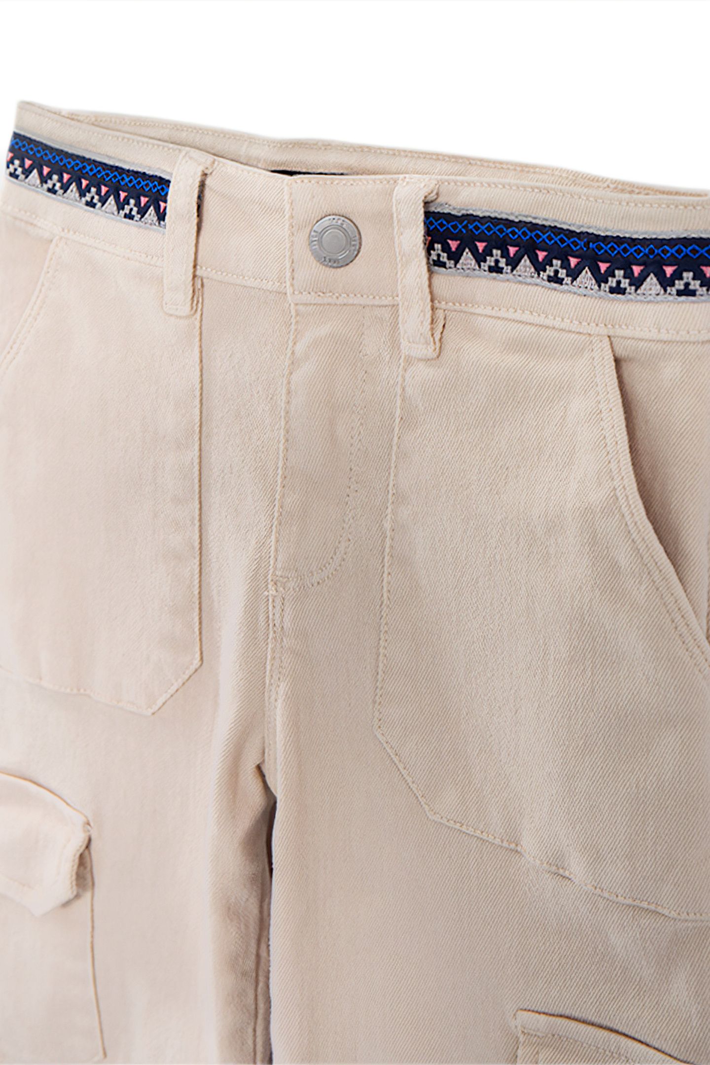 GIRLS' ECRU CARGO JEANS WITH EMBROIDERED BRAID 4