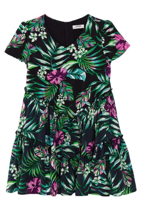 GIRLS’ BLACK DRESS WITH TROPICAL PRINT 1