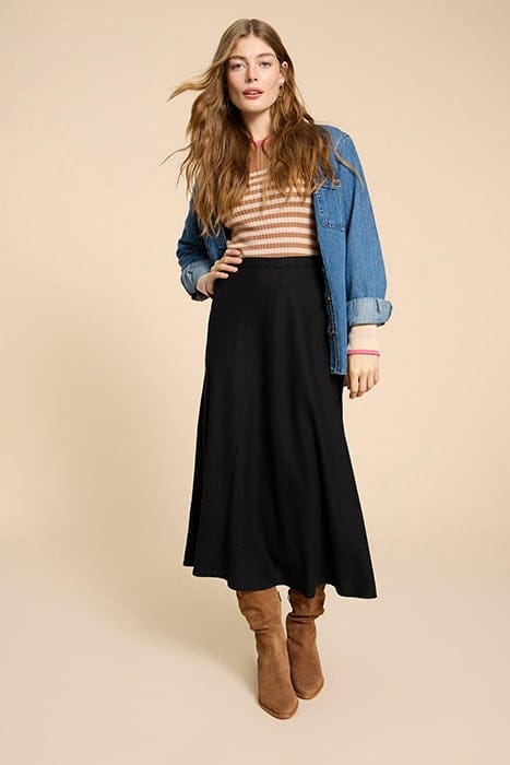 CLEMENCE LINEN BLEND SKIRT PURE BLACK 1