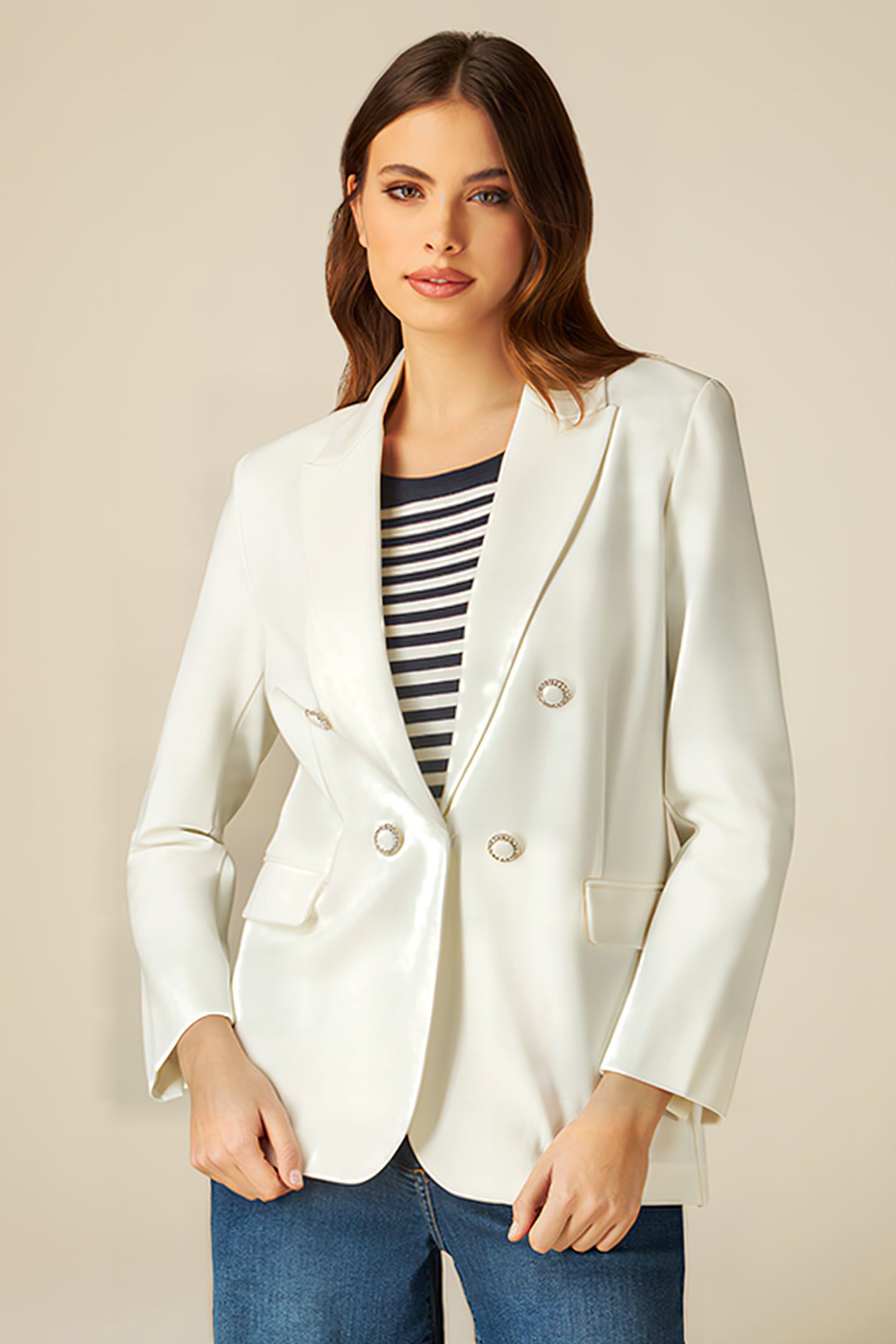 MILANO-STITCH BLAZER WITH JEWEL BUTTONS WHITE 1