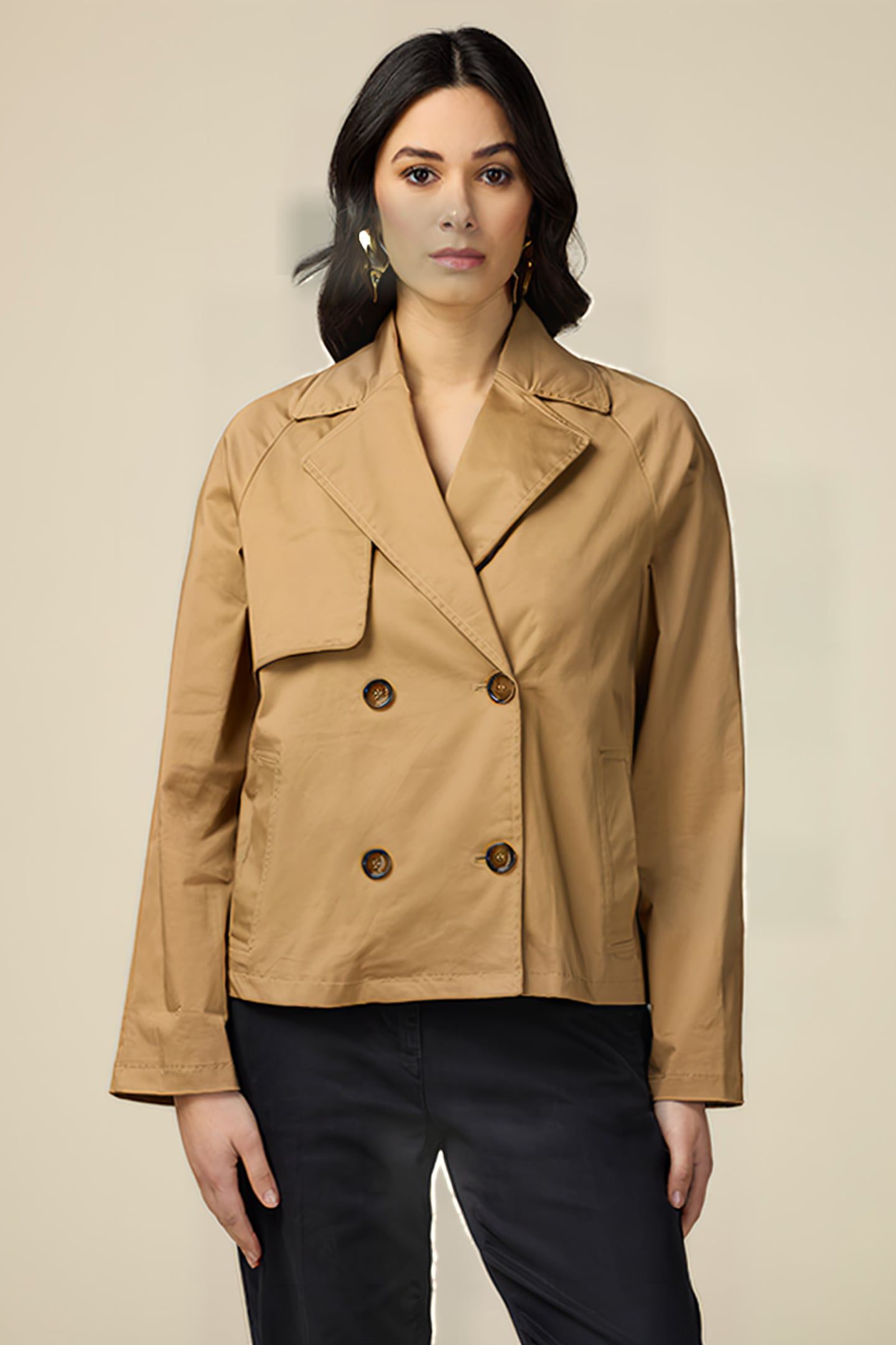 SHORT COTTON DOUBLE-BREASTED TRENCH COAT NATURAL 1