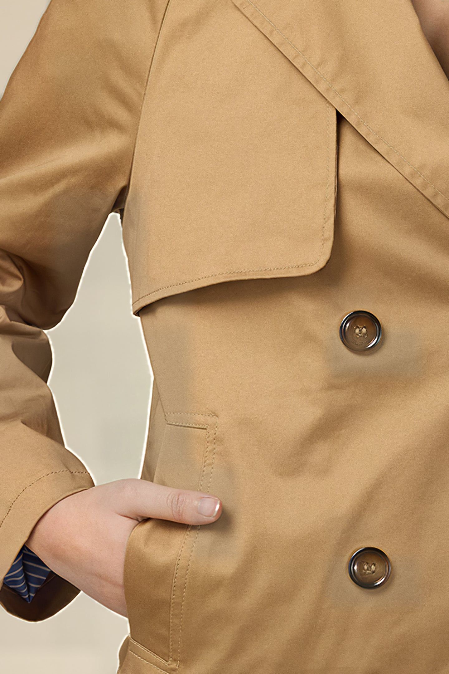 SHORT COTTON DOUBLE-BREASTED TRENCH COAT NATURAL 5