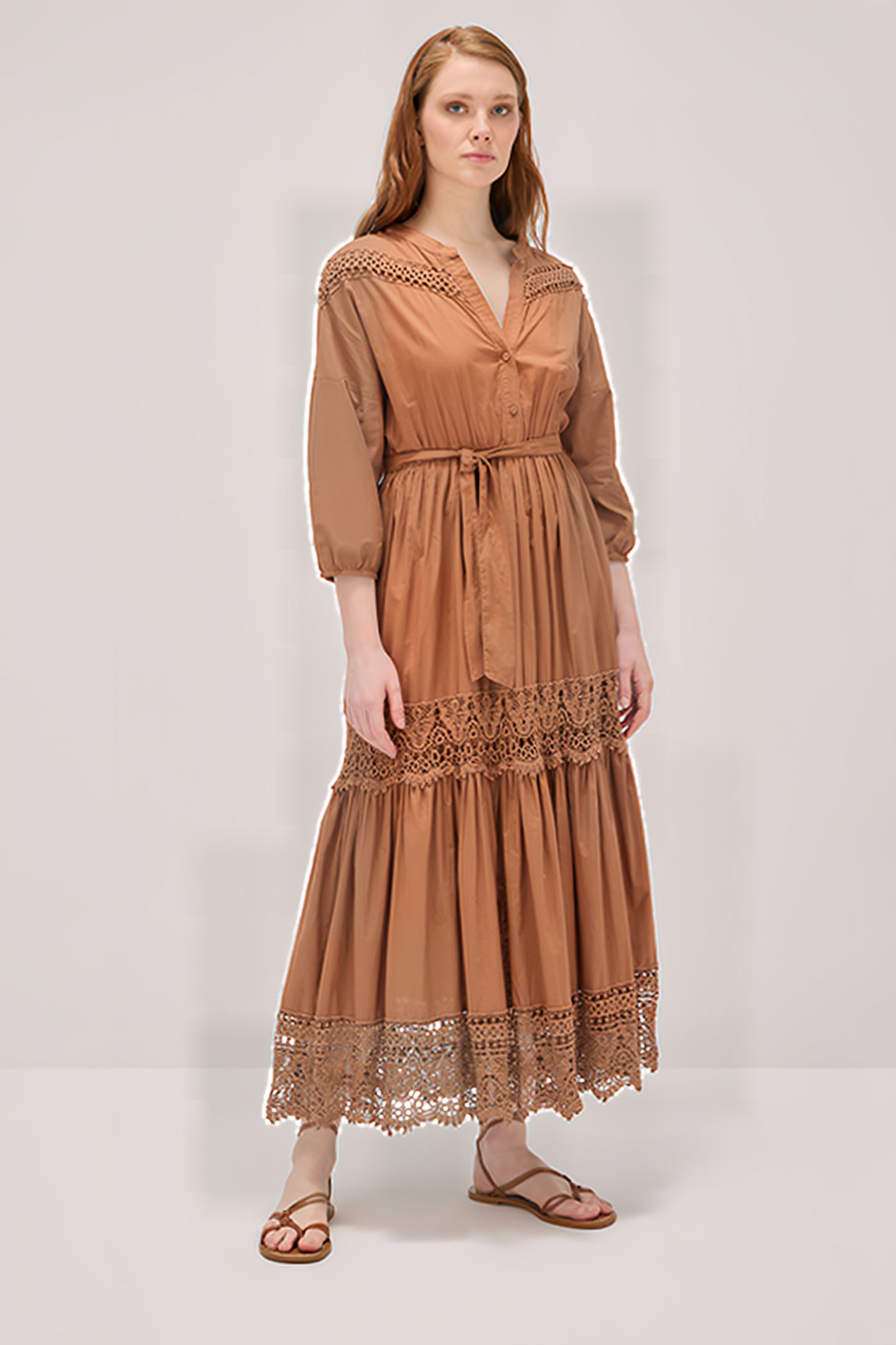 LONG DRESS WITH CROCHET INSERTS NATURAL 1