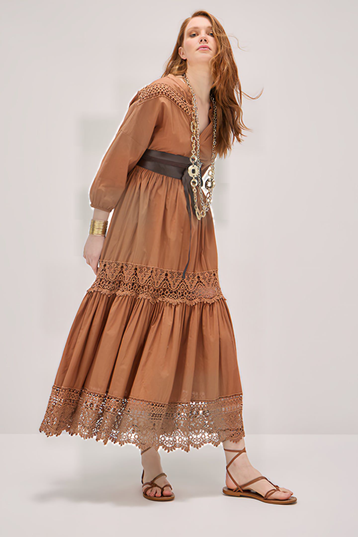 LONG DRESS WITH CROCHET INSERTS NATURAL 4