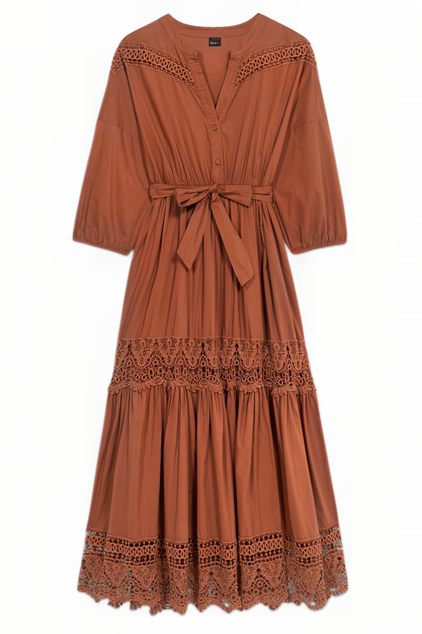 LONG DRESS WITH CROCHET INSERTS NATURAL 3