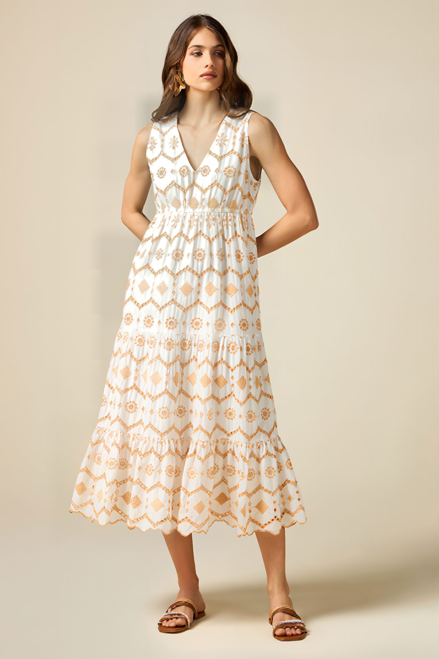 LONG BRODERIE ANGLAISE DRESS WHITE 1