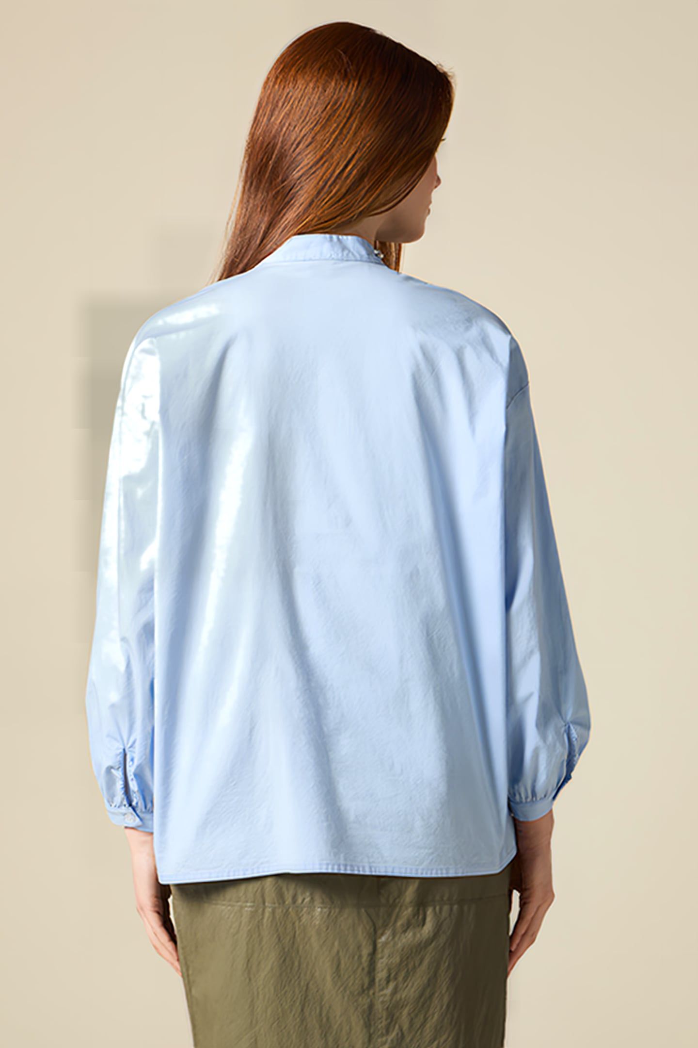 POPLIN SHIRT WITH PEARLS AND SET STONES BLUE 2