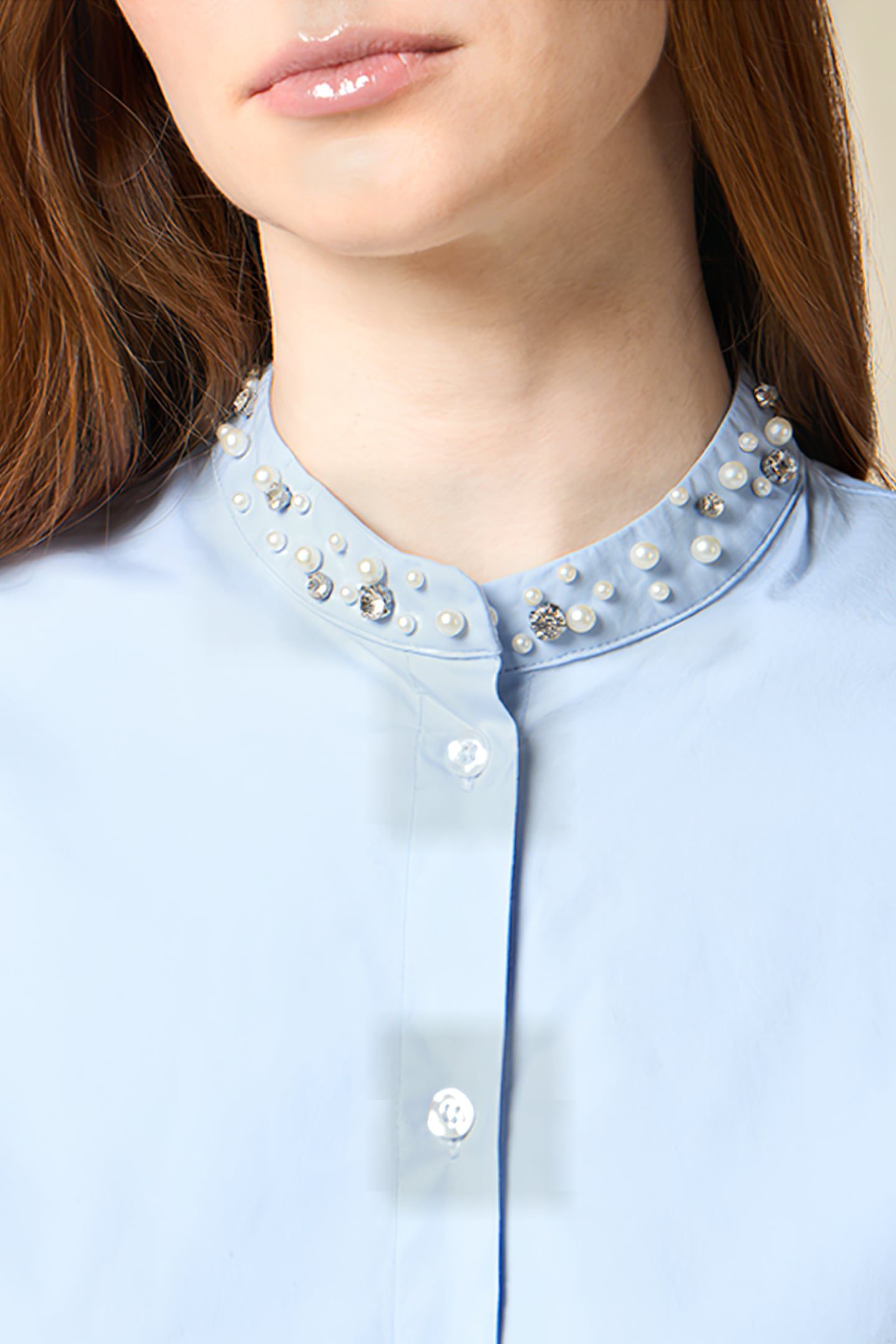 POPLIN SHIRT WITH PEARLS AND SET STONES BLUE 4