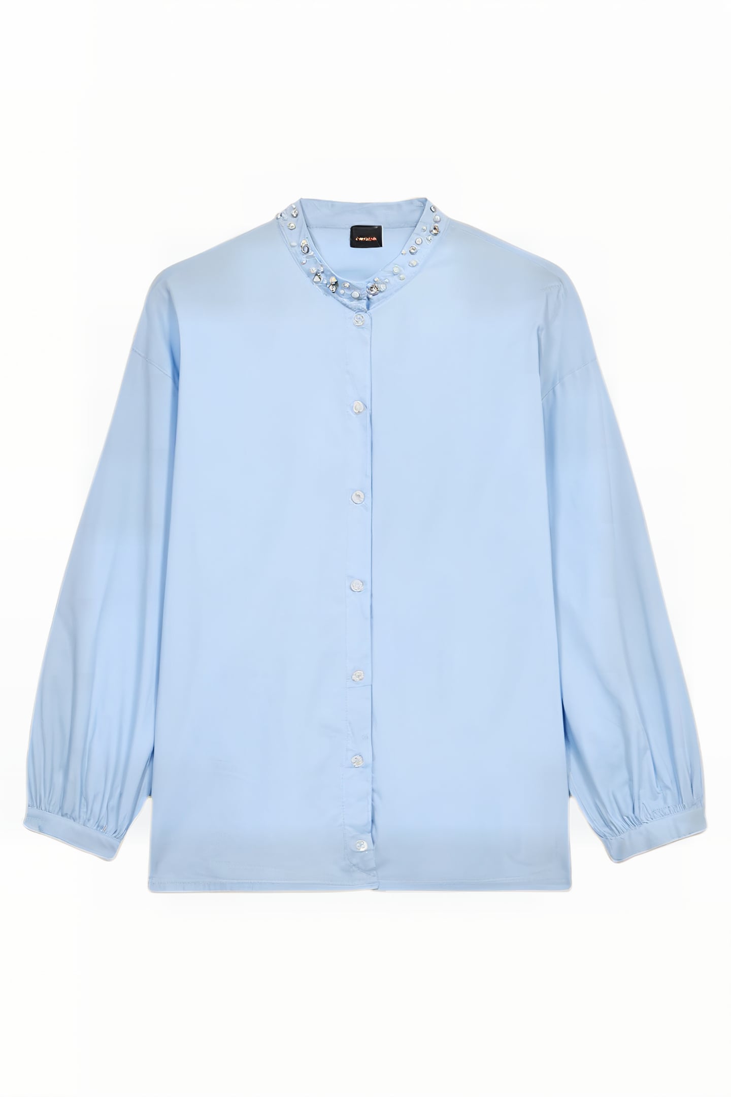 POPLIN SHIRT WITH PEARLS AND SET STONES BLUE 3