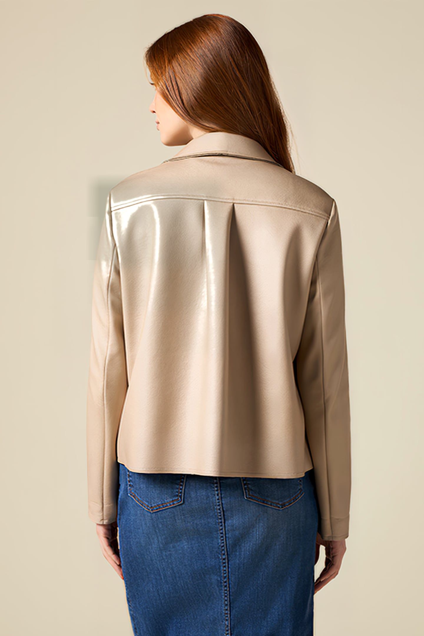 SHORT PEA COAT WITH JUMBO BROOCH NATURAL 2