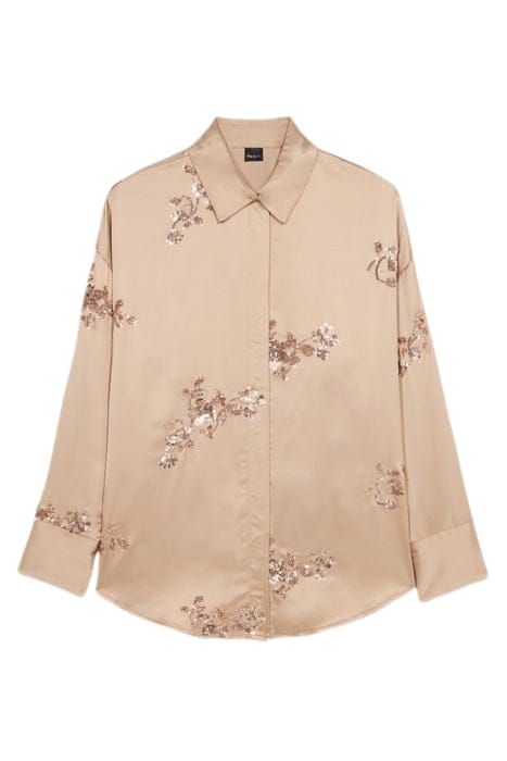 SATIN SHIRT WITH SEQUIN EMBROIDERY BEIGE 3