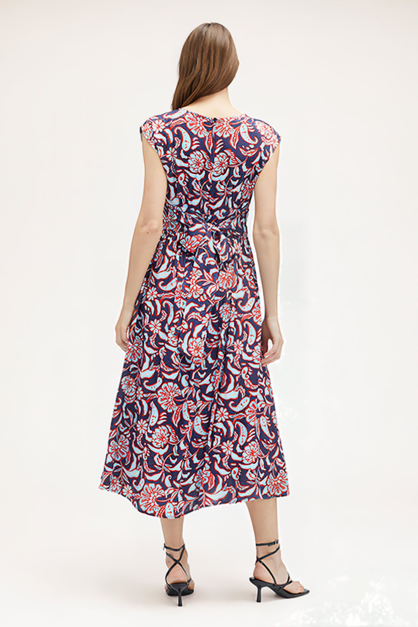 LONG SCARF PATTERN SATIN DRESS BLUE 2