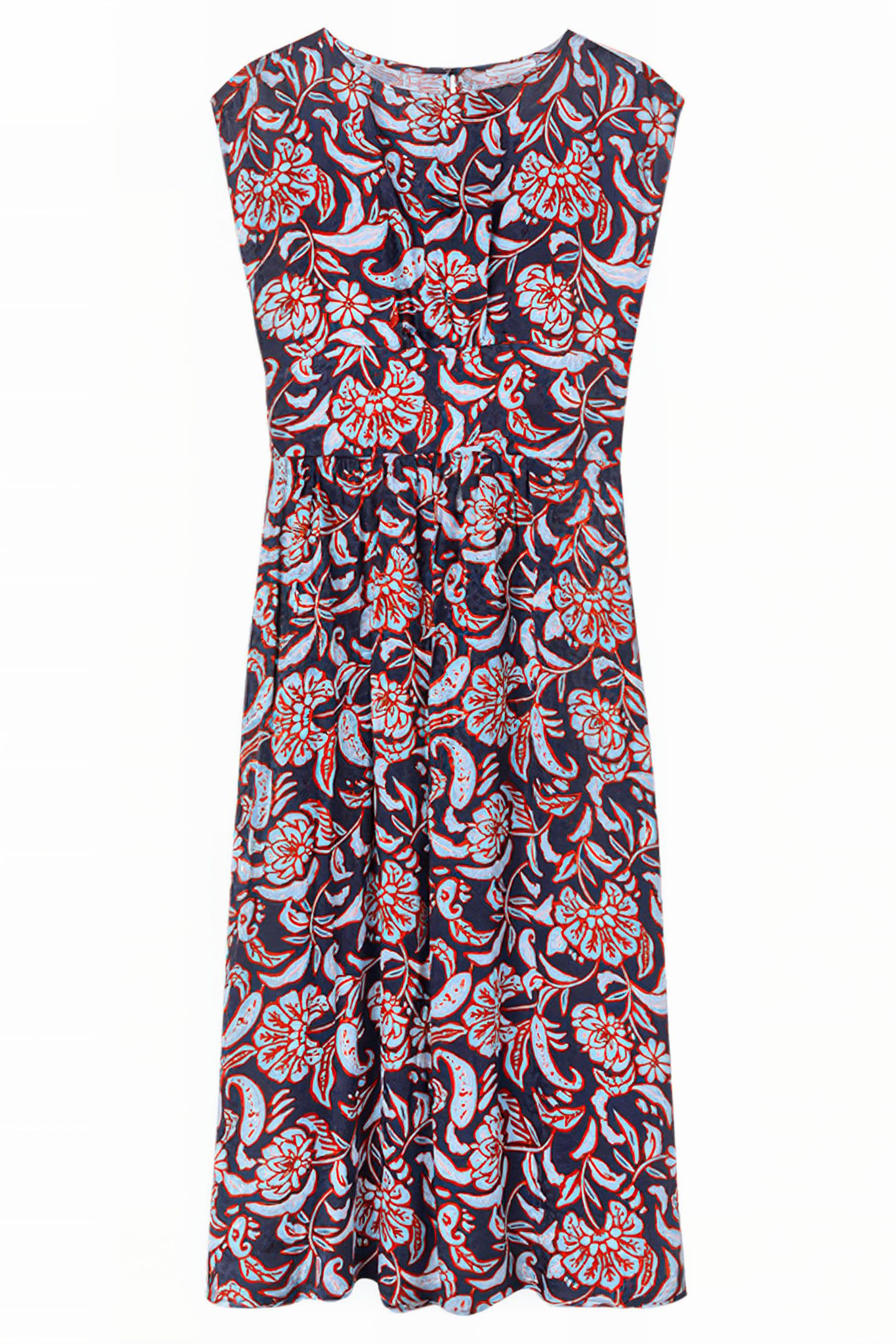LONG SCARF PATTERN SATIN DRESS BLUE 3