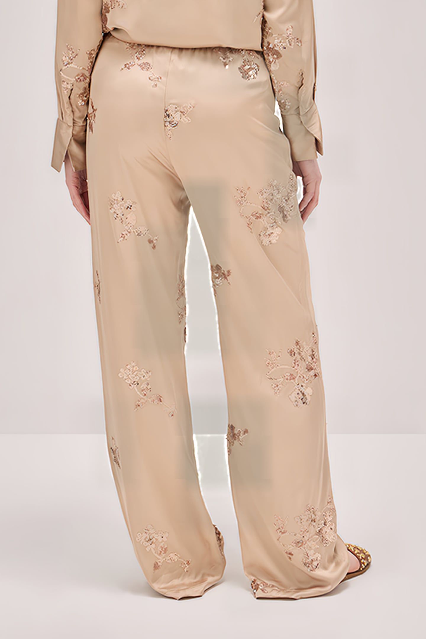 SATIN TROUSERS WITH SEQUIN EMBROIDERY BEIGE 2