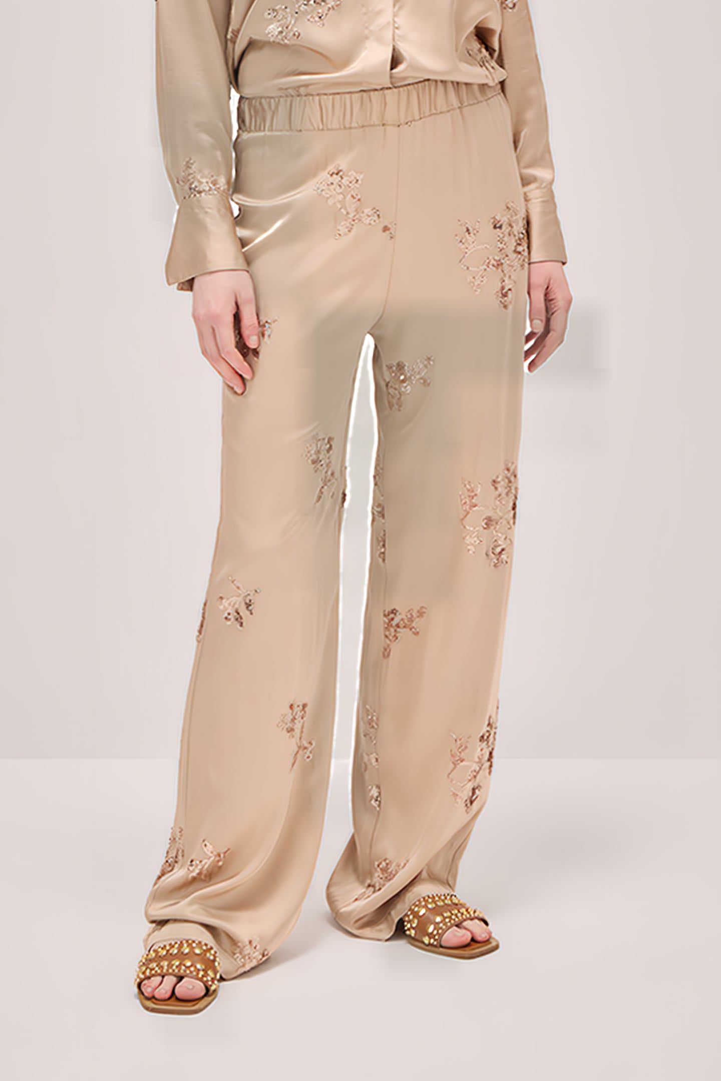 SATIN TROUSERS WITH SEQUIN EMBROIDERY BEIGE 1