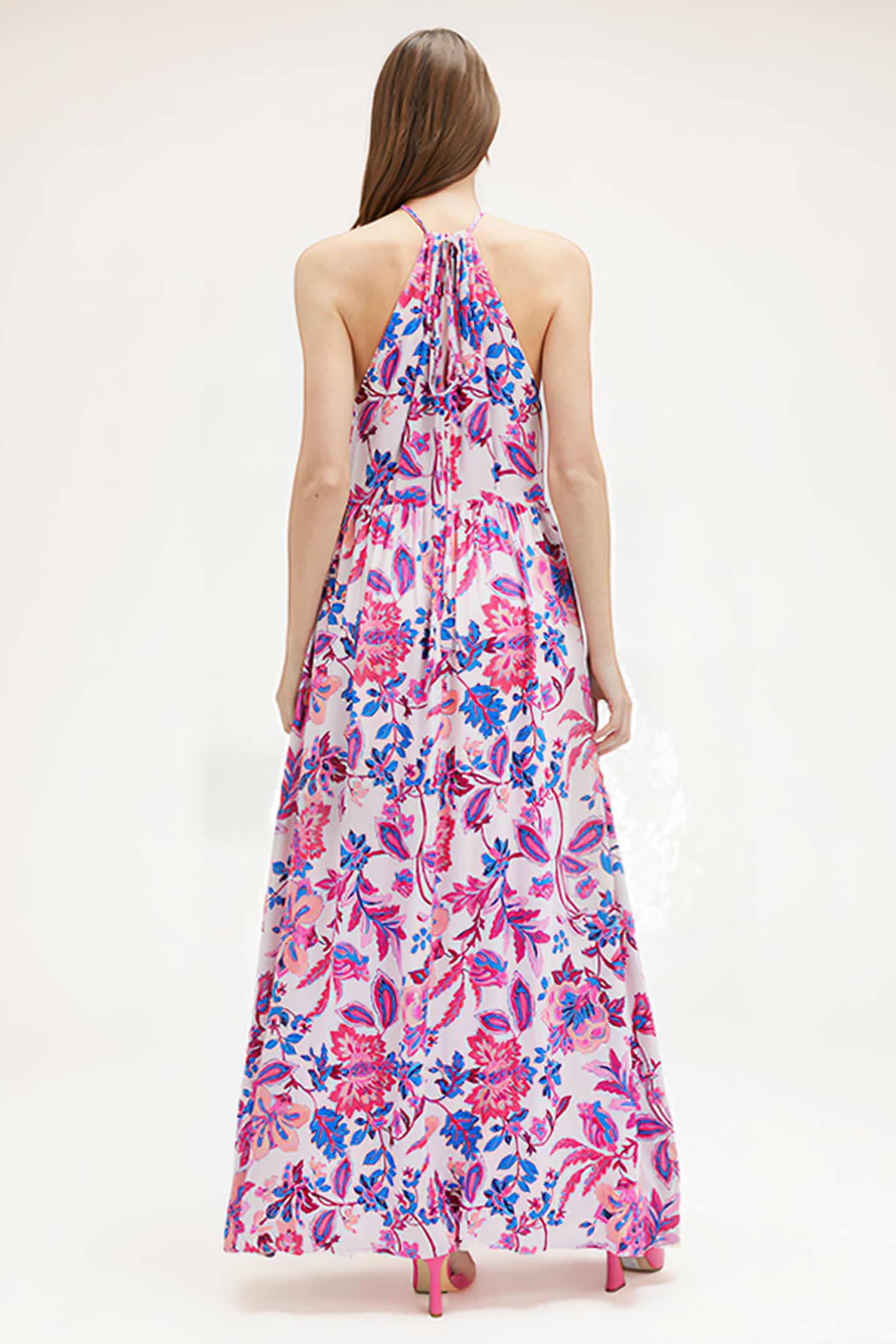FLORAL PATTERN HALTERNECK DRESS RED 2