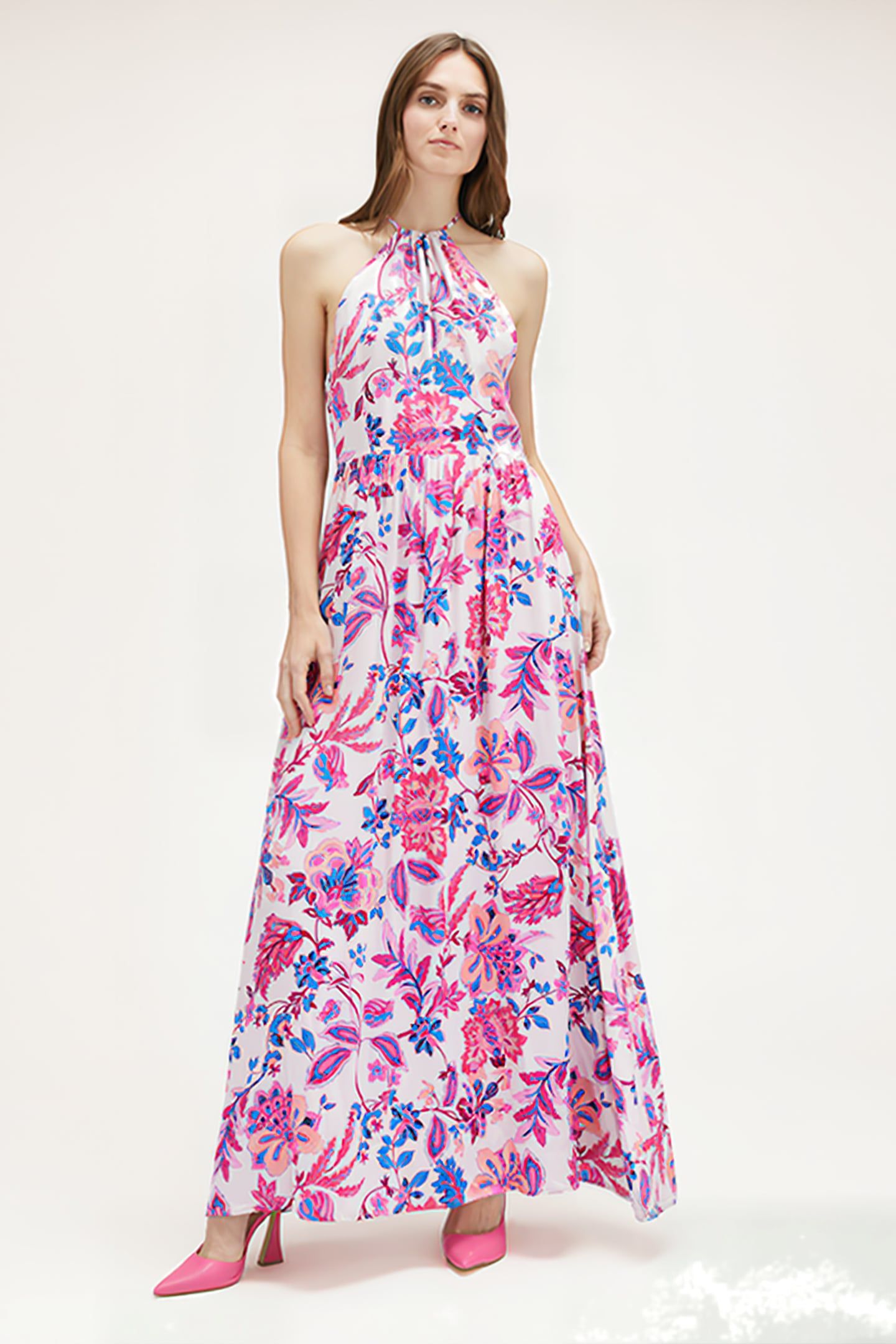 FLORAL PATTERN HALTERNECK DRESS RED 4